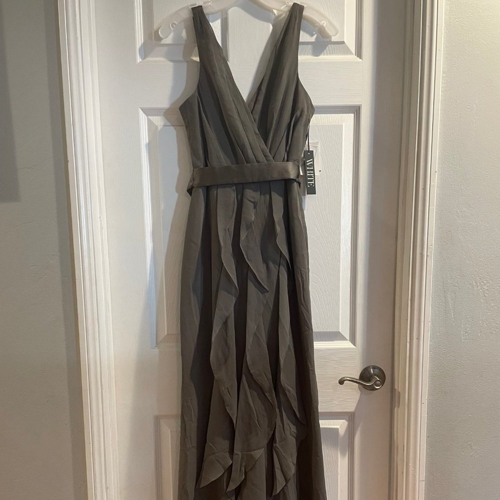 Gray ruffled dress from White by Vera Wang